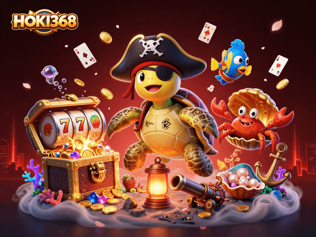 HOKI368 invites you to delve into thrilling gameplay with our 3D cartoon pirate turtle and vibrant treasures!