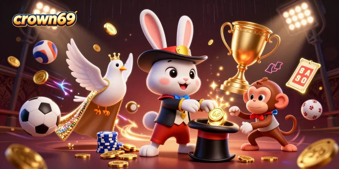 Experience crown69 excitement as magical characters dive into thrilling casino adventures with sports betting visuals.