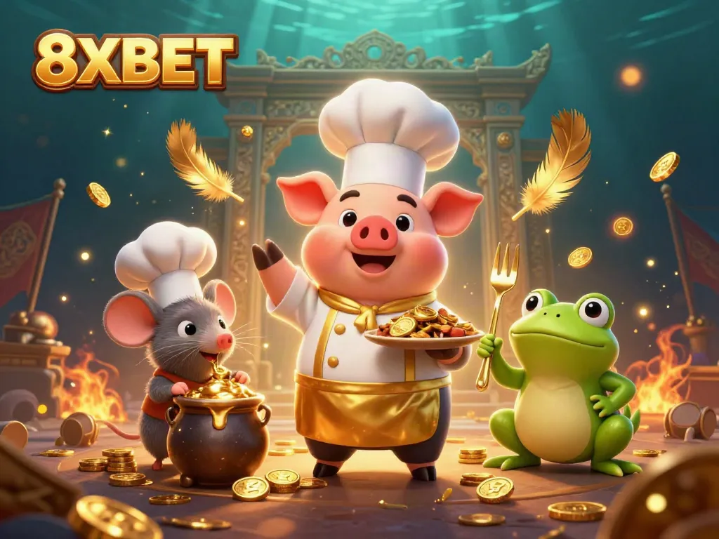 Enjoy the thrilling 8XBET experience as our cartoon characters embark on a golden adventure!