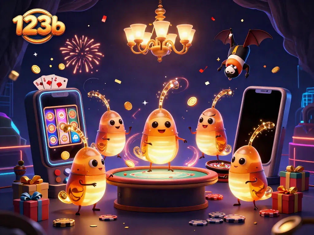 Experience the vibrant 123b casino atmosphere with glowworms and immersive game elements.