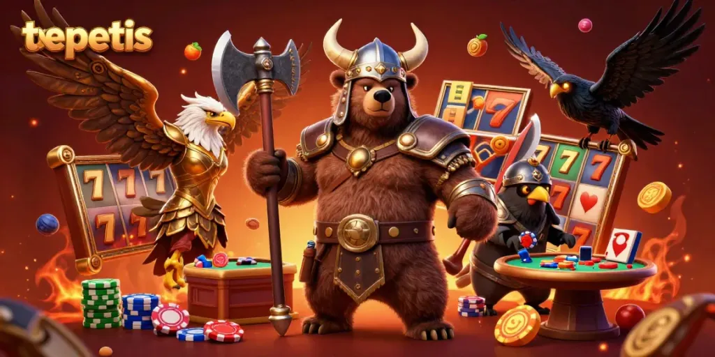 Permainan yang menarik di texpertis dengan beruang Viking, Valkyrie, dan simbol jackpot yang melimpah.