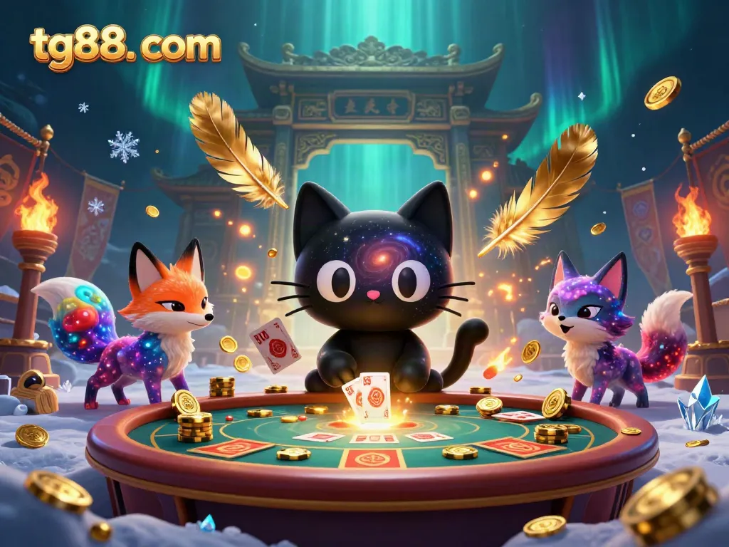 Engage in winning strategies at tg88. com's cosmic casino with vibrant characters and cascading elements.