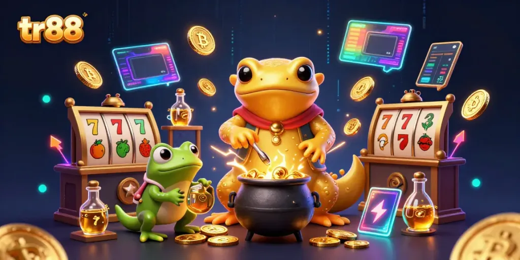 Experience the magic of tr88 with a golden salamander alchemist creating winning slots and crypto!