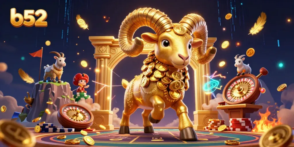 Experience thrilling live casino action with the bold b52 golden ram charging through a vibrant gaming arena.