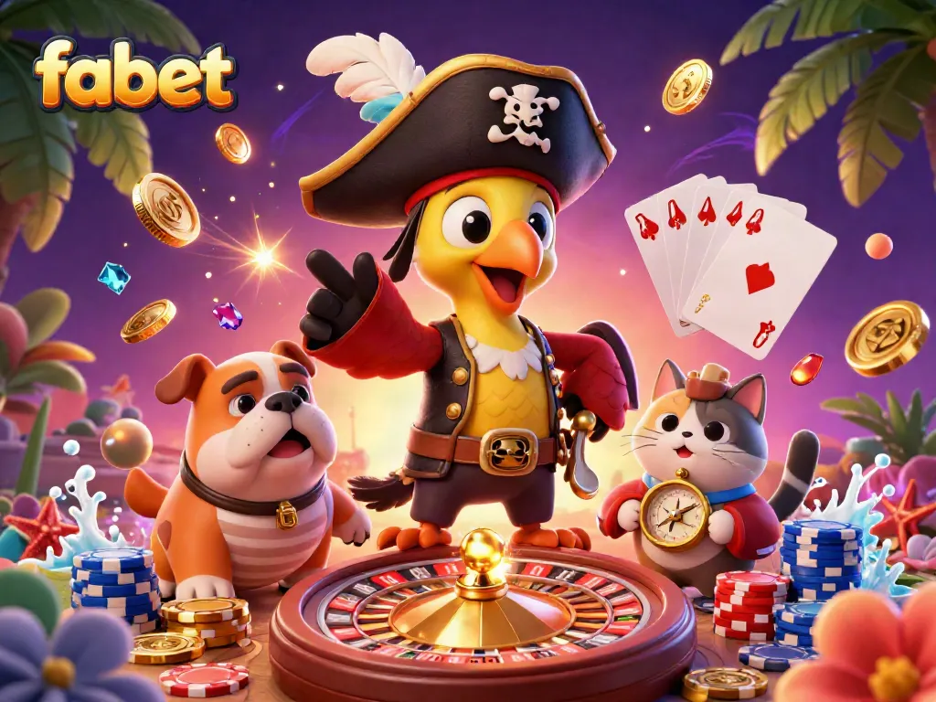 Experience winning moments with fabet featuring a lively 3D casino scene and colorful gaming elements.