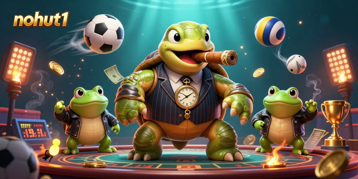 Nohut1 showcases a dynamic casino scene with a snapping turtle in a mobster suit and bullfrog enforcers.
