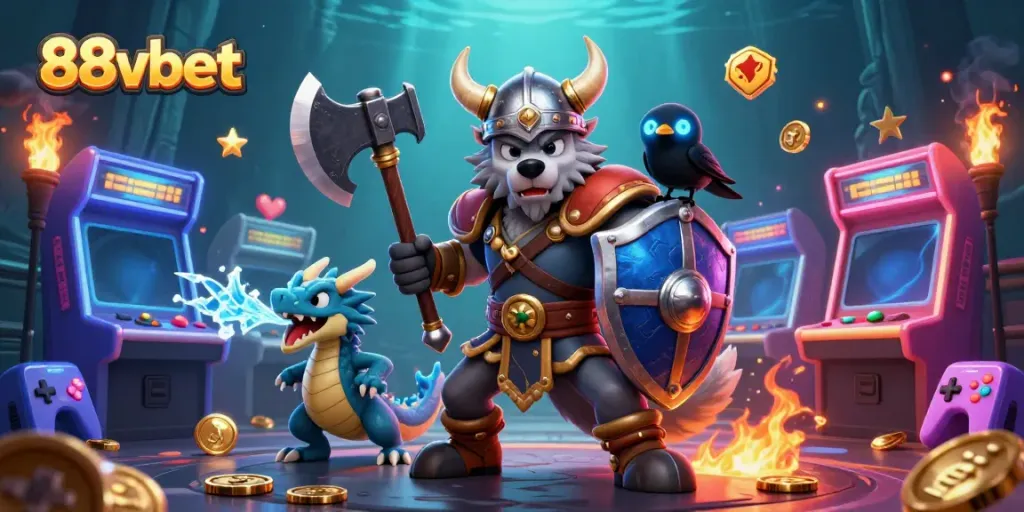 Experience thrilling gameplay with 88vbet, featuring vibrant characters and arcade games in an underwater scene.