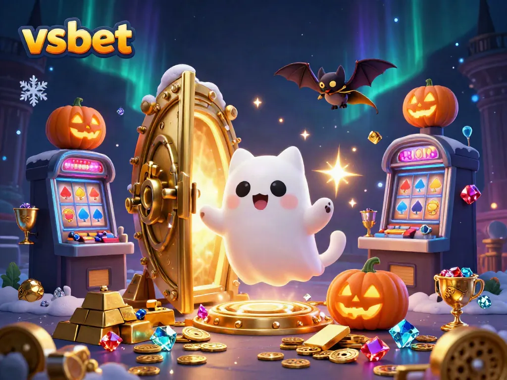 Engage in thrilling gameplay with vsbet, featuring a ghost cat and vibrant casino elements.