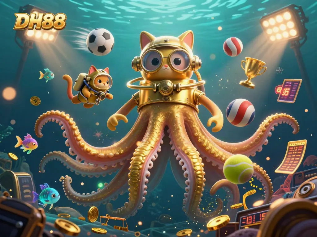 Engage with DH88 for thrilling gambling adventures featuring a colossal kraken and diving cat.