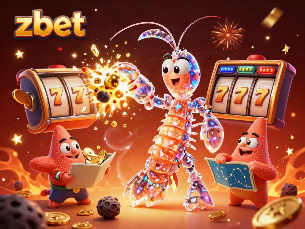 Experience thrilling wins at zbet with an ultra-detailed 3D gaming illustration featuring exciting slot reels and characters.