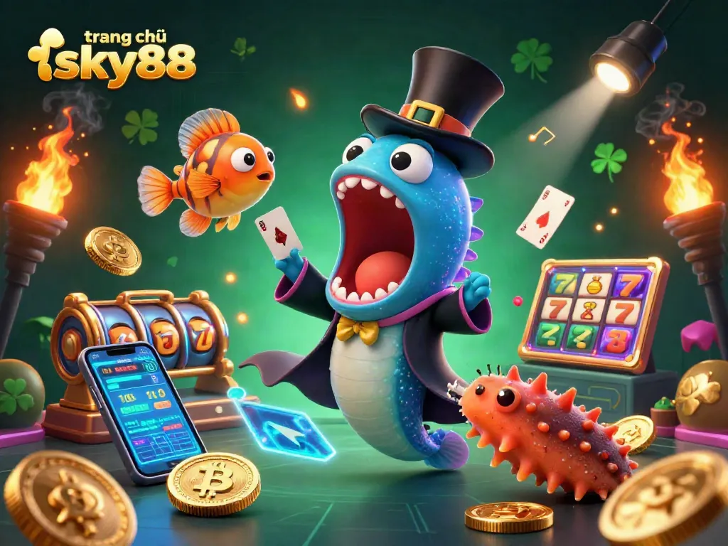 Experience magic at trang chủ sky88 with animated characters showcasing thrilling casino action.