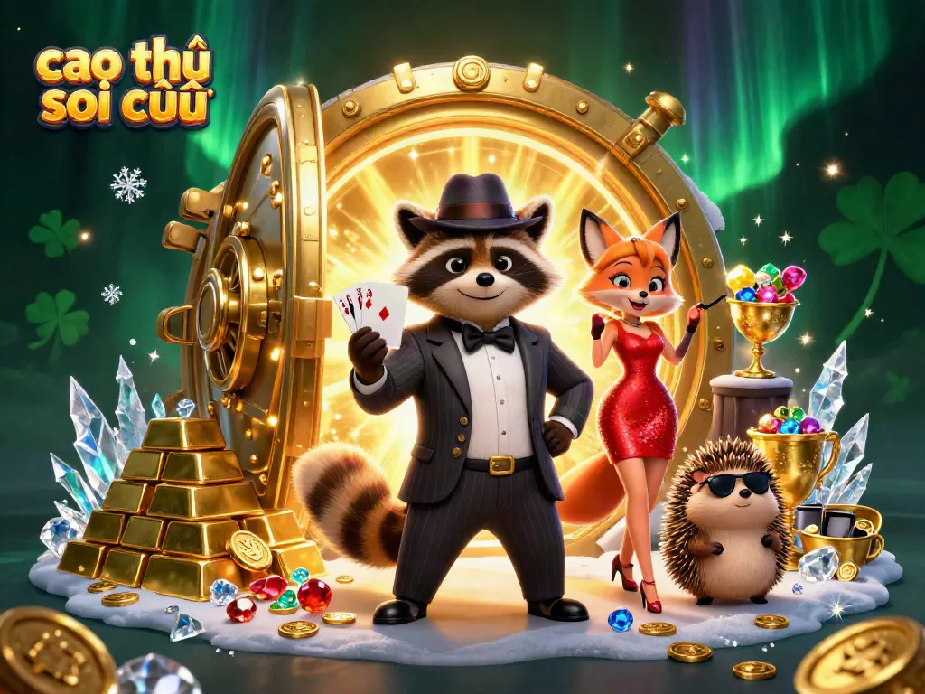 Experience thrilling cao thủ soi cầu moments with a suave raccoon holding a royal flush and charming companions.