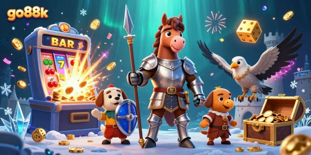 Experience the thrill of go88k with a vibrant scene of knights and casino excitement.