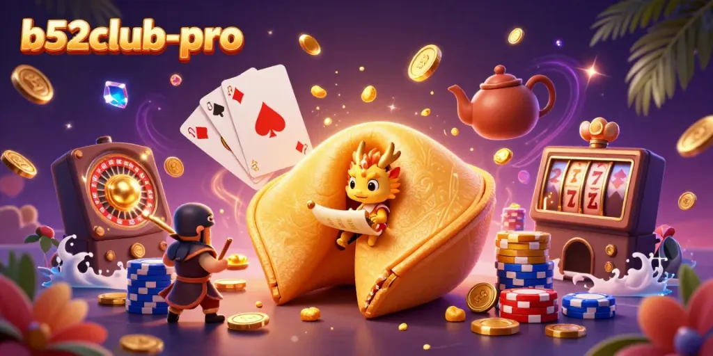 Engage with thrilling casino adventures at b52club-pro while exploring a vibrant 3D illustration.