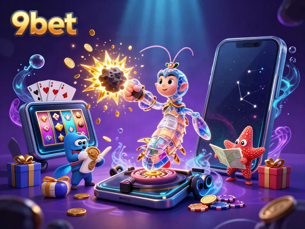 Experience thrilling wins with 9bet as a galactic mantis shrimp breaks through asteroids while playing slots and poker.