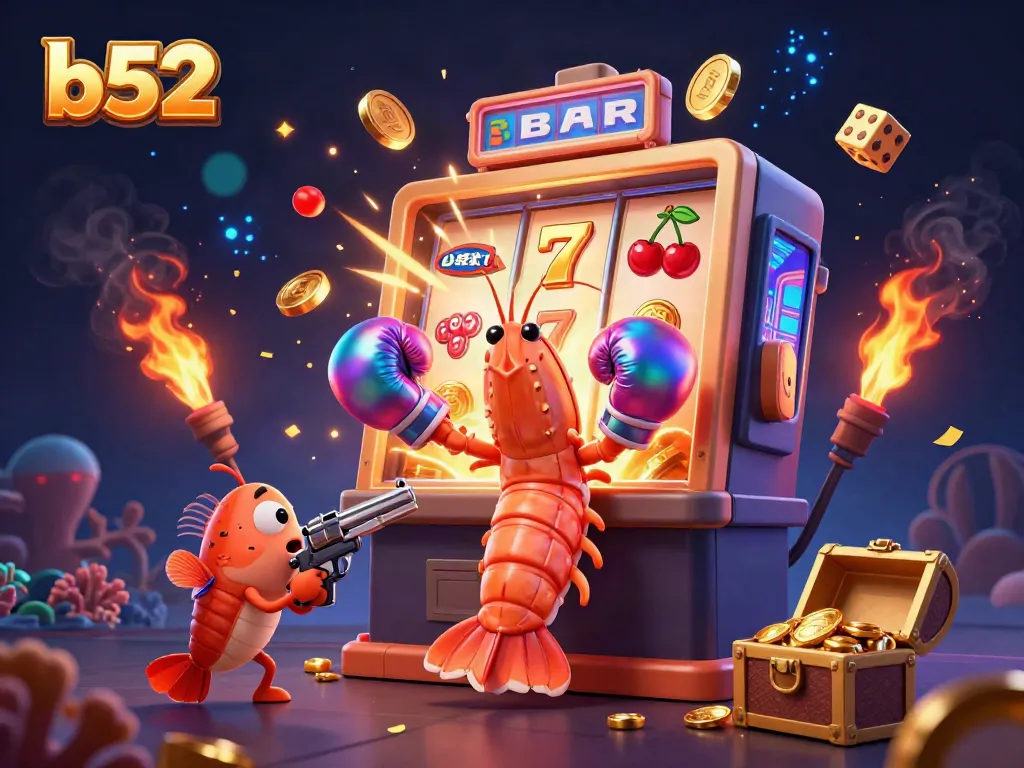 Engage with the vibrant b52 casino scene showcasing a jackpot explosion with cartoon marine characters.