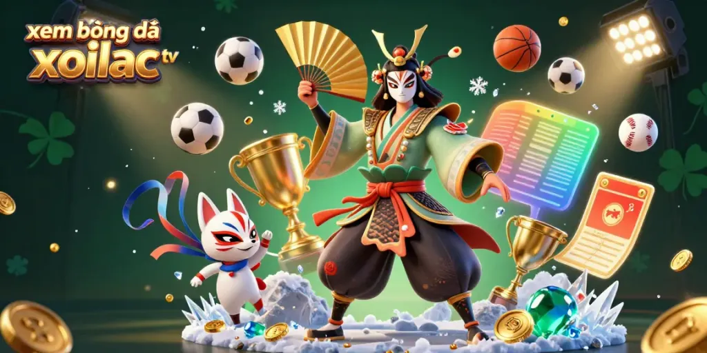 Experience the excitement of xem bóng đá xoilac tv with dynamic sports betting elements and vibrant character design.