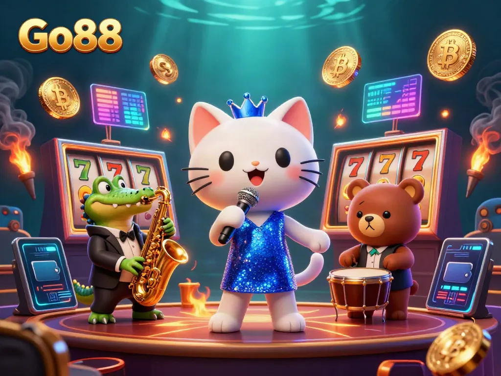 Experience thrilling gaming at Go88 with lively characters and vibrant casino elements.