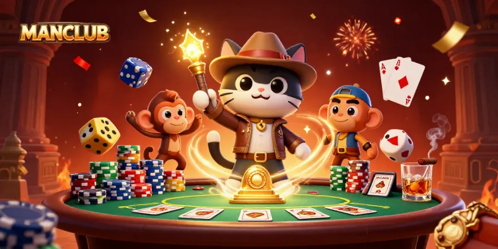 Engage in thrilling gameplay with MANCLUB, featuring cartoon characters in an energetic casino adventure.