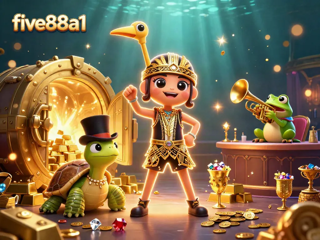 Engage with five88a1 as the turtle, crane, and frog enjoy a vibrant speakeasy casino atmosphere.
