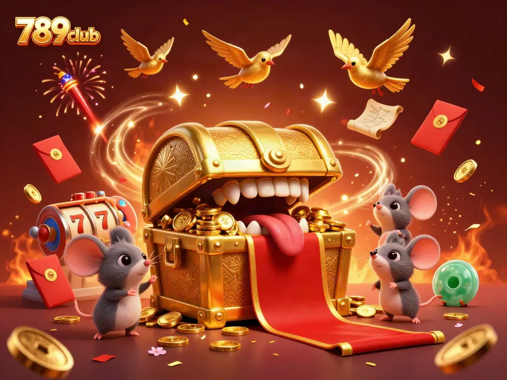 Win big at 789club with golden treasure chests and exciting slot games illuminating the night.