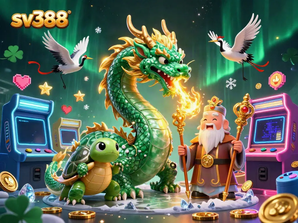 Engage in thrilling sv388 gameplay featuring an emerald jade dragon, a wise turtle sage, and lucky cranes.