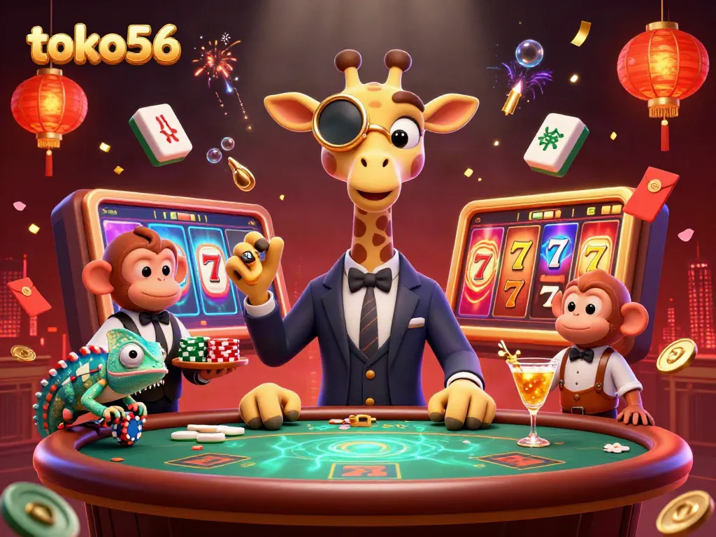 Engage with exciting slot reels and lively characters at toko56's vibrant casino scene.