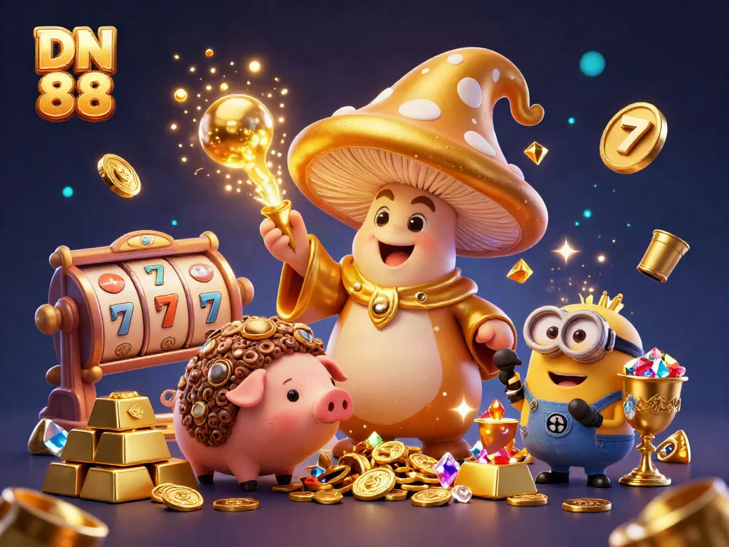 Experience thrilling slots and jackpots with DN 88 in a magical casino setting filled with treasure.