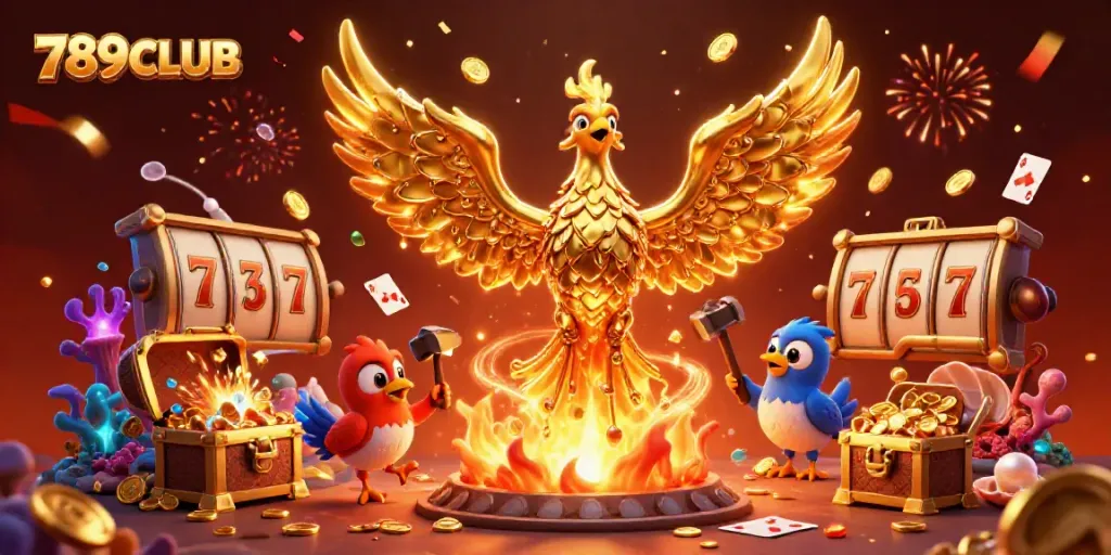 Engage with thrilling 789CLUB gaming action featuring a molten phoenix and dynamic slot elements.
