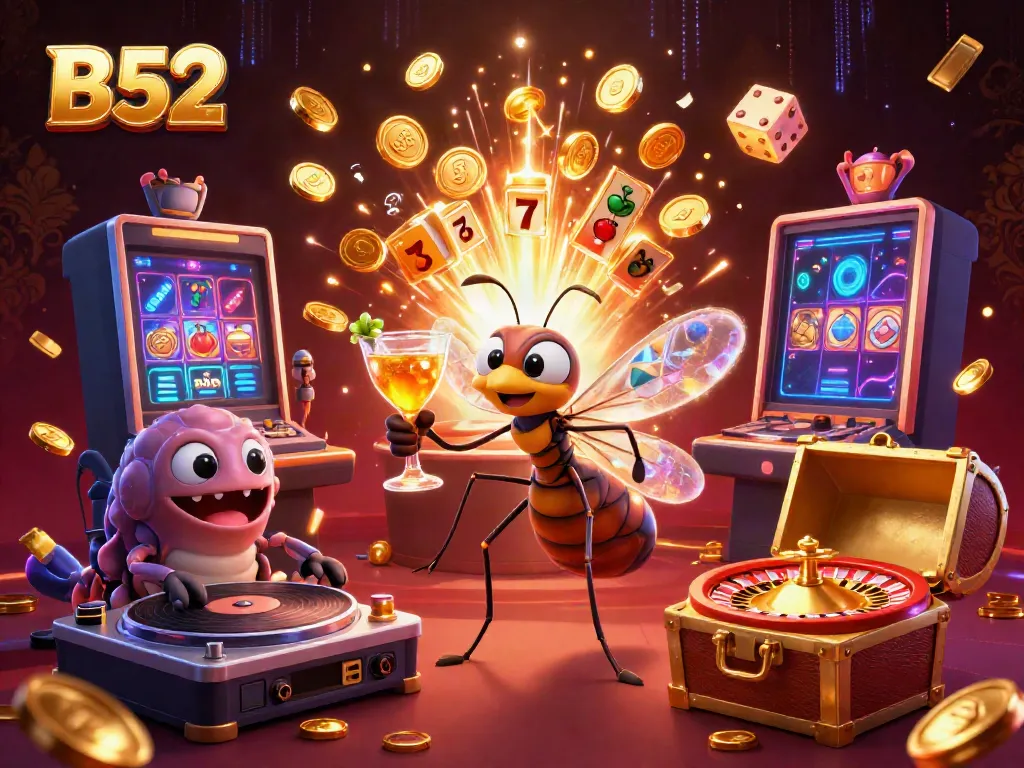 B52 Casino: Experience vibrant casino entertainment with a 3D mascot and dynamic game elements.