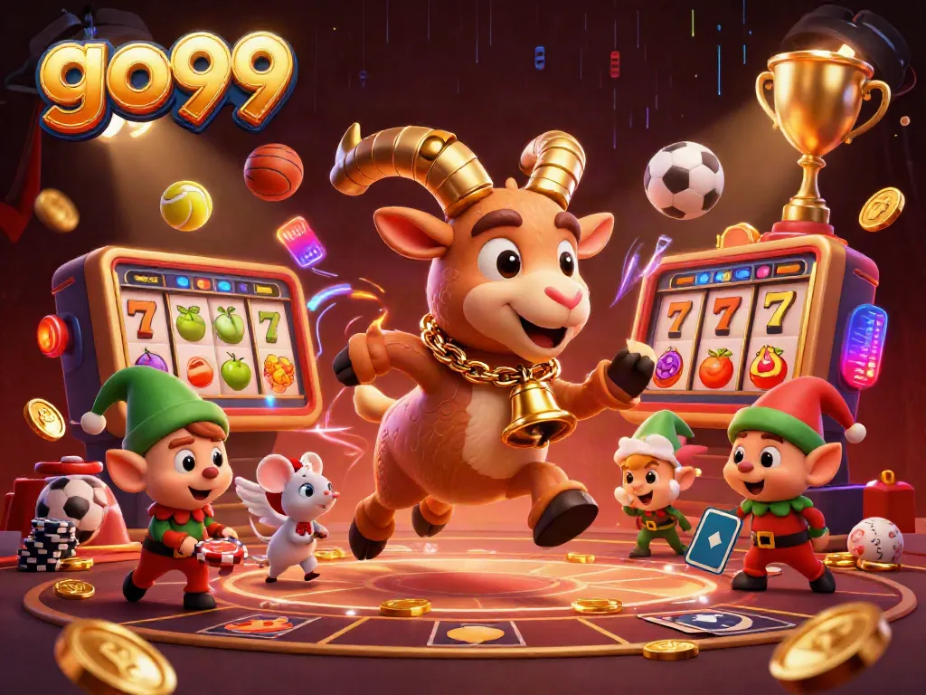 Experience the thrilling casino action at go99 with festive characters and vibrant game elements.