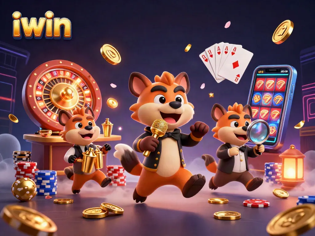 iwin comedy casino capers featuring hyenas cracking jokes, mixing drinks, and checking IDs.
