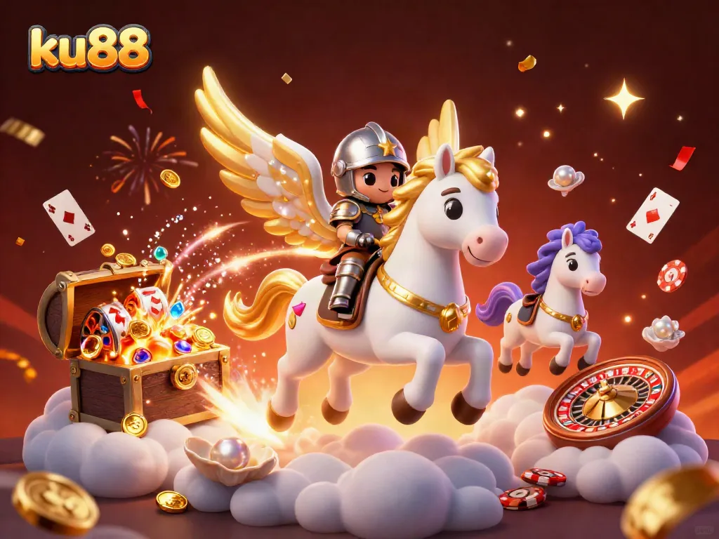 Play thrilling games at ku88 featuring festive illustrations of online casino adventures.