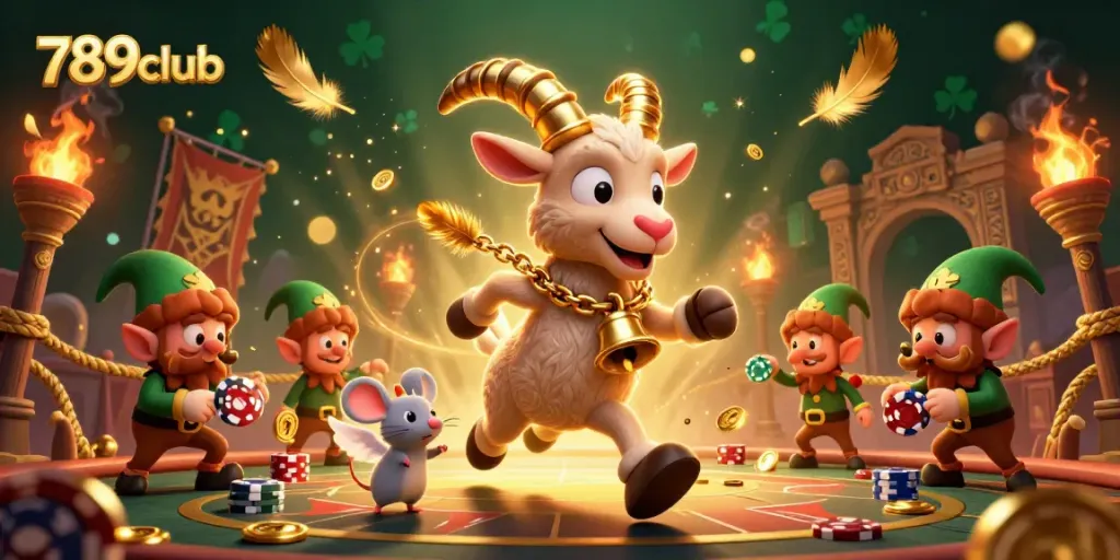 Engage with the immersive 789club casino scene featuring a Krampus goat and festive elements.