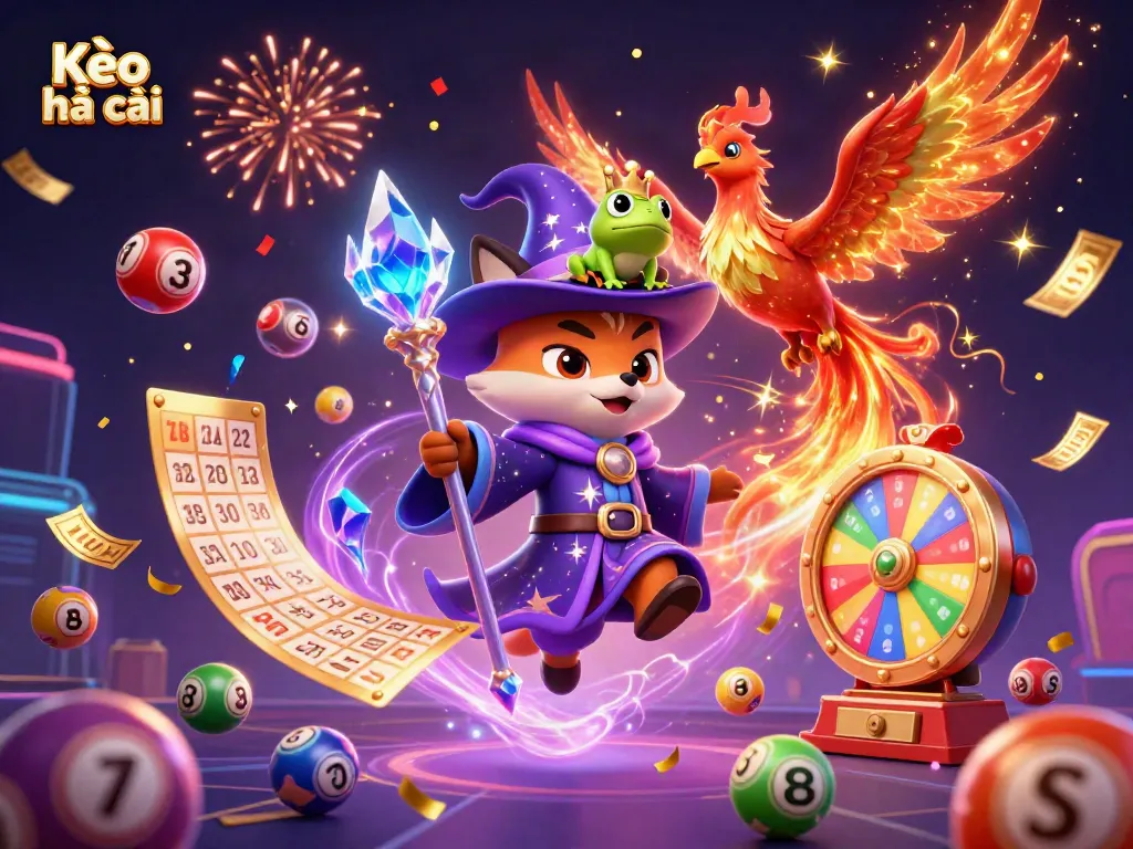Engage with Kèo nhà cái through a vibrant 3D casino scene packed with dynamic gaming elements.