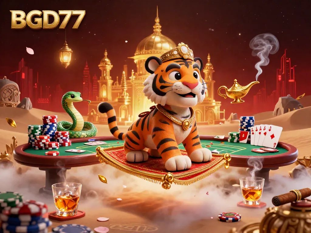 Experience the thrill of BGD77 with an Arabian Nights-themed casino adventure featuring a tiger sultan and rich game elements.
