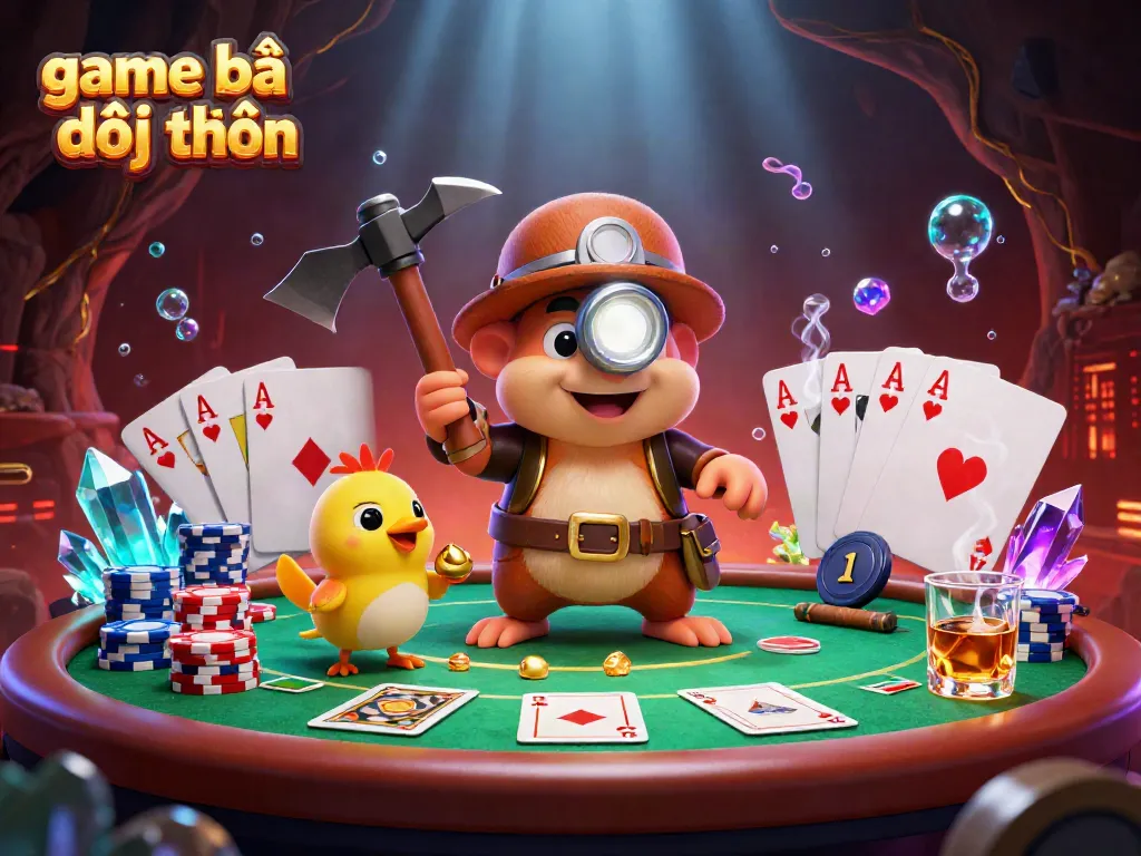 Engage in game bài đổi thưởng with vibrant characters, poker elements, and a thrilling atmosphere.
