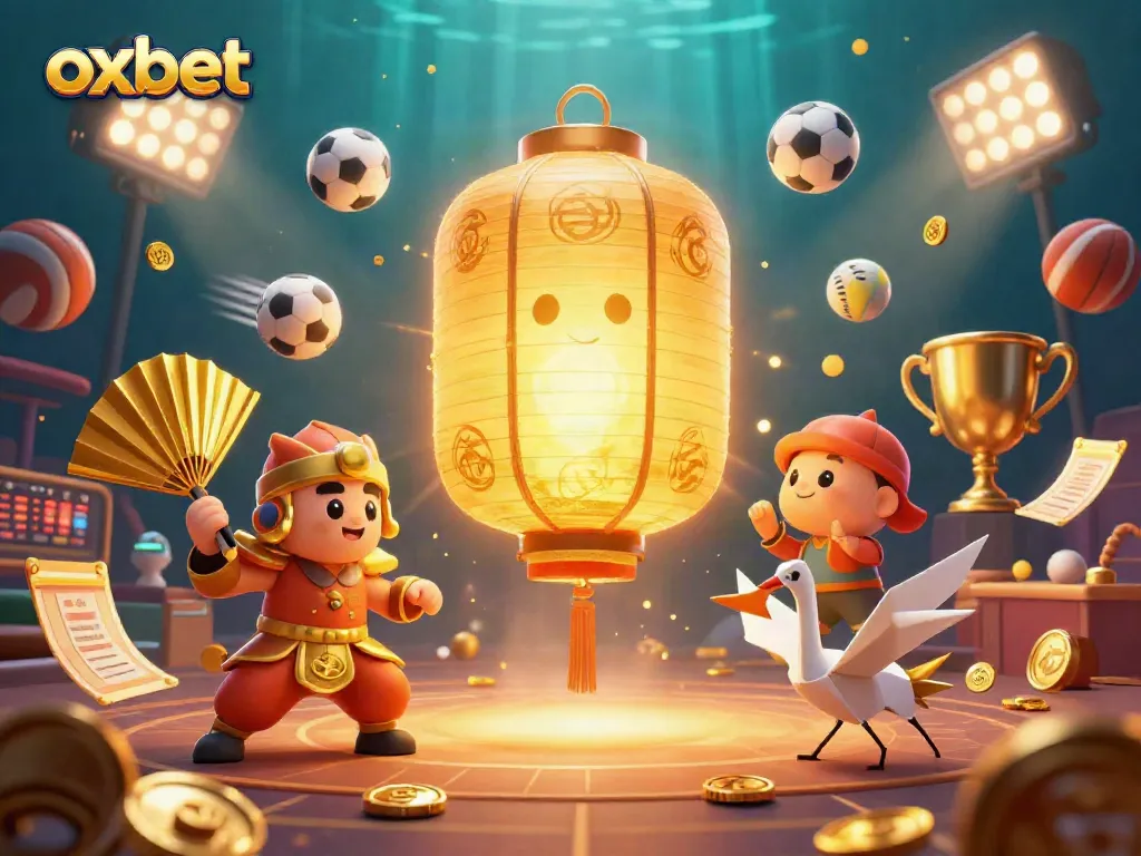 Experience thrilling gambling action with oxbet; 3D golden lanterns and sports elements create excitement