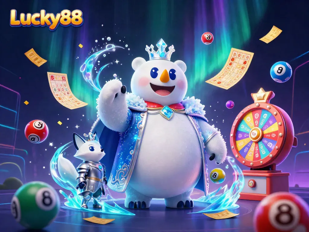 Experience the excitement of Lucky88 with animated lottery elements and a captivating scene of gaming potential.
