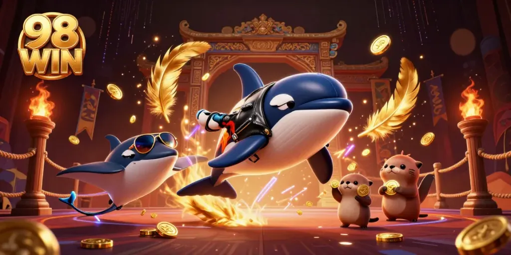 Experience thrilling gameplay and winning moments with 98 WIN in this vibrant casino scene.