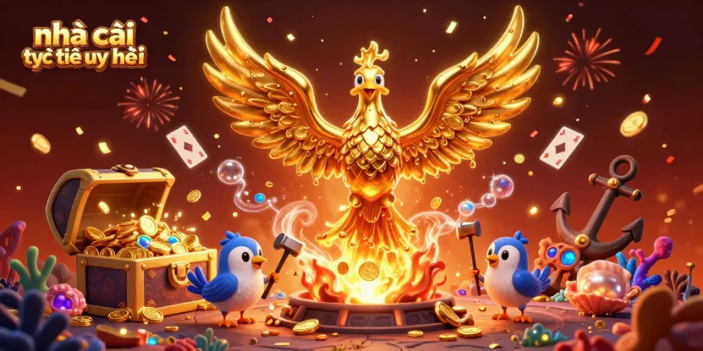 Engage with top nhà cái trực tuyến uy tín featuring dynamic casino-themed elements in a vibrant scene.