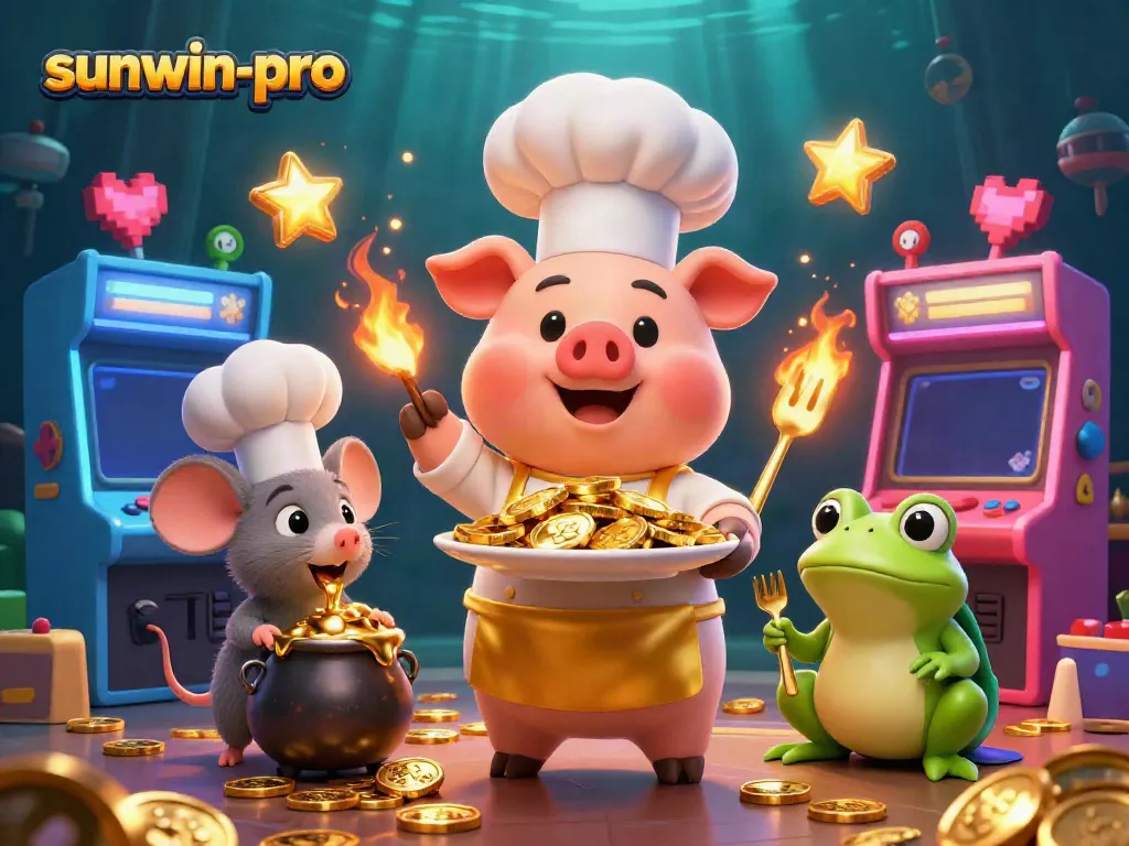 Engage with sunwin-pro's exciting gaming adventure featuring a chef pig, sous-chef mouse, and critic frog