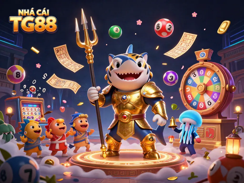 Engage in gaming excitement at NHÀ CÁI TG88 with dynamic lottery elements and vibrant characters.