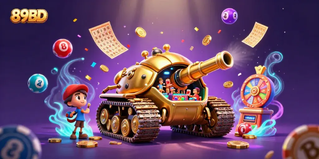 Win exciting prizes with 89BD's vibrant casino-themed digital illustration featuring energetic gameplay.