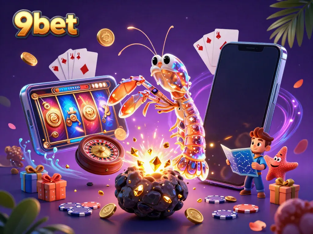 Experience thrilling moments at 9bet with a galactic samurai and treasure explosions in this detailed illustration.