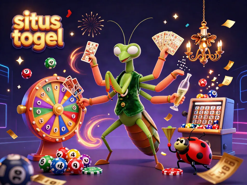 Engage with situs togel and vibrant lottery activities featuring a praying mantis dealer and ladybug pit boss.