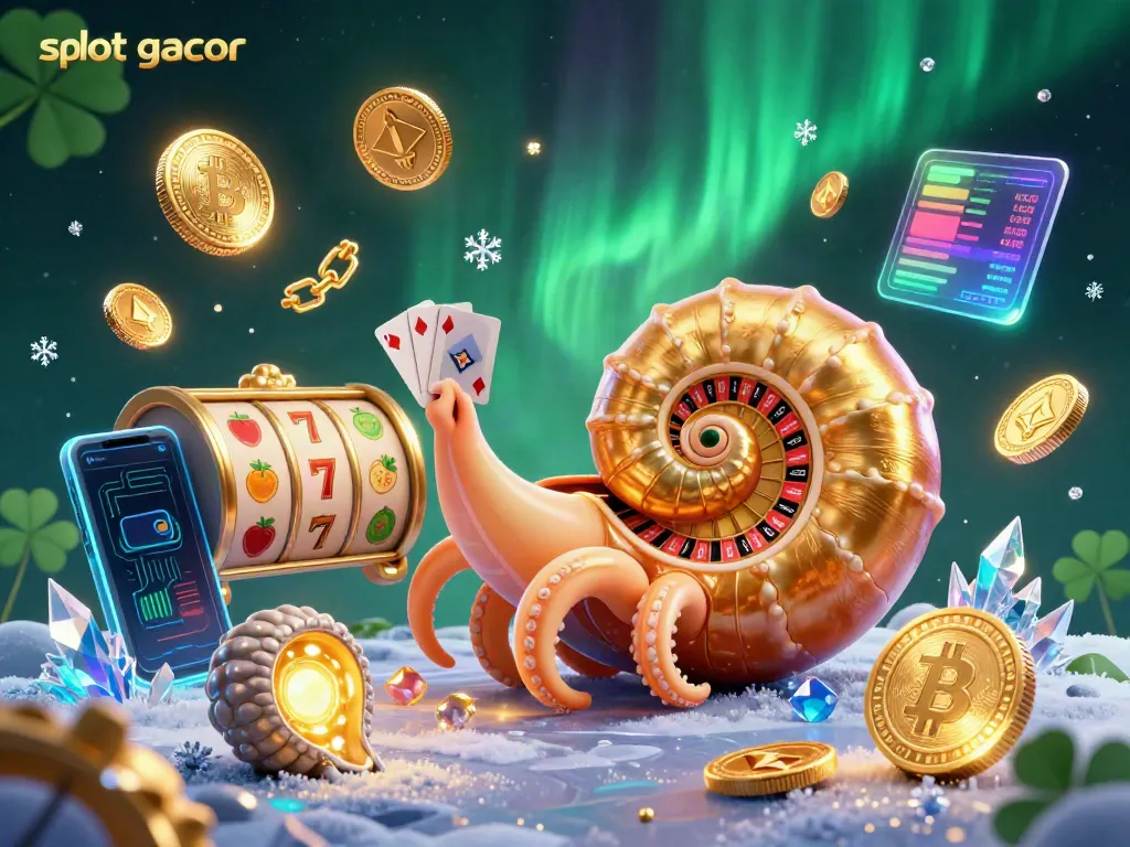 Engage with exciting slot gacor gameplay featuring a nautilus roulette wheel surrounded by glowing cryptocurrencies.