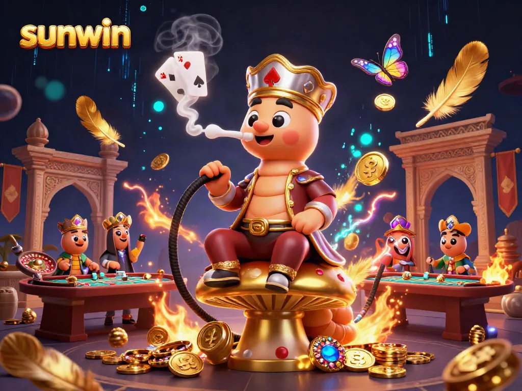 Play exciting games at sunwin with colorful characters and dynamic casino elements in a rich, detailed scene.