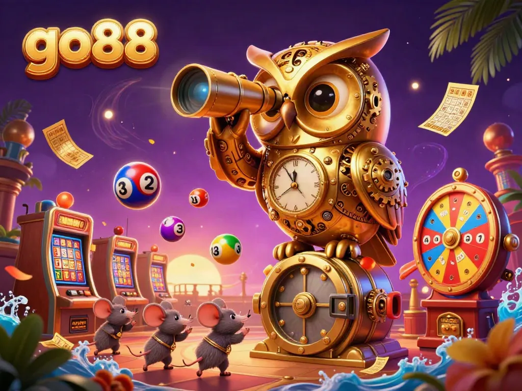 Experience the excitement of go88 with a vibrant casino scene showcasing games and prizes.